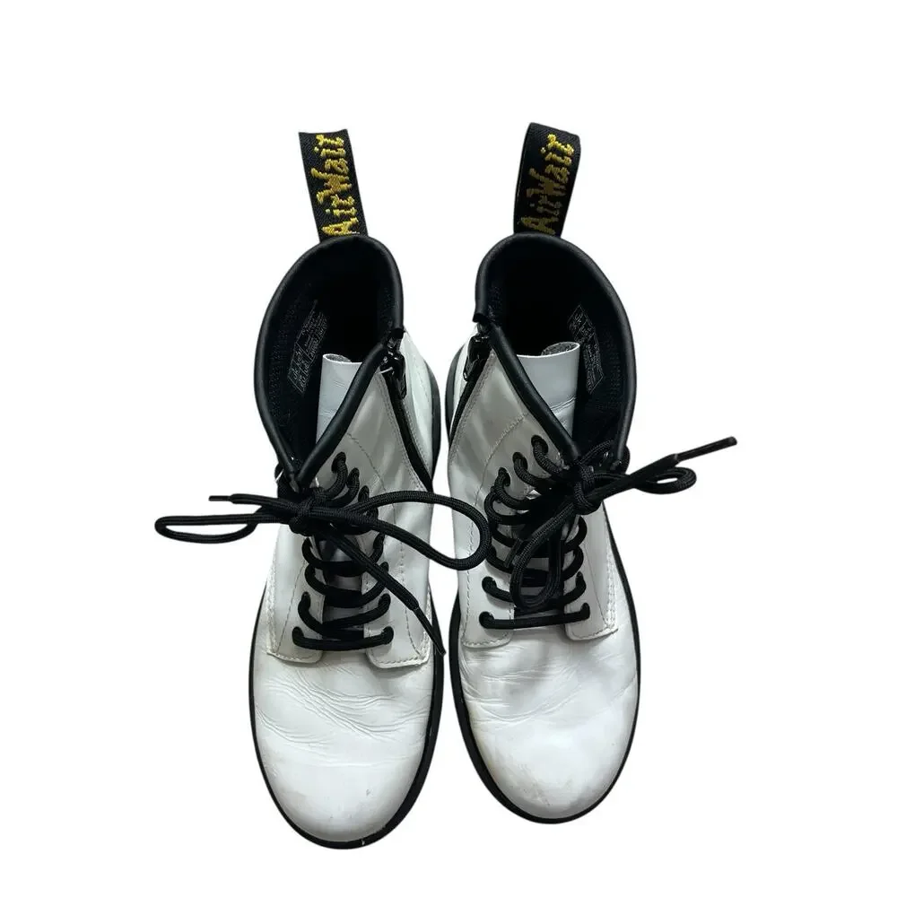 Dr. Martens White Leather Round Toe Lace Up Zip Ankle Boots 4 Youth Grunge Emo